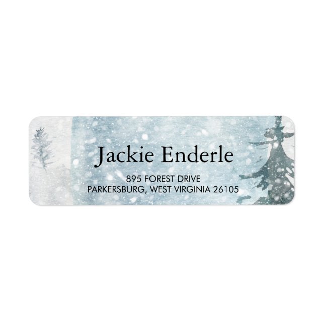 Snowy Romantic Watercolor Forest Label (Front)