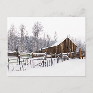 Snowy Rural Barn Scene Photo Thinking Of You Postcard