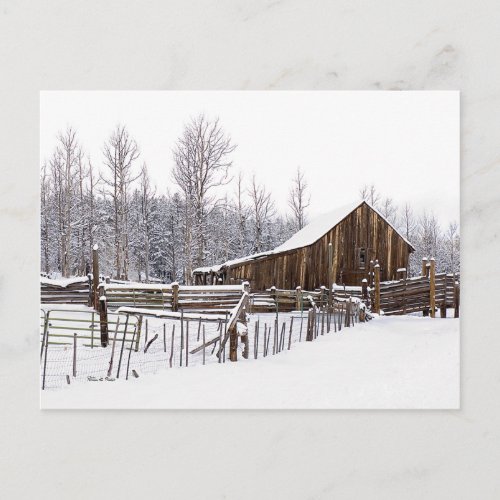 Snowy Rural Barn Scene Photo Thinking Of You Postcard