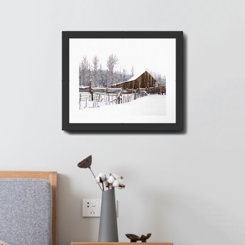 Snowy Rural Barn Scene Photograph Framed Art