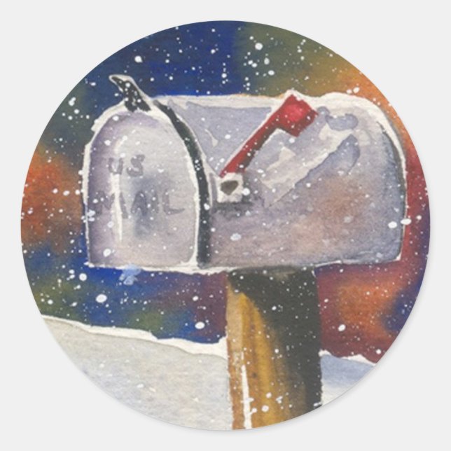 Snowy Rural Mailbox Classic Round Sticker (Front)