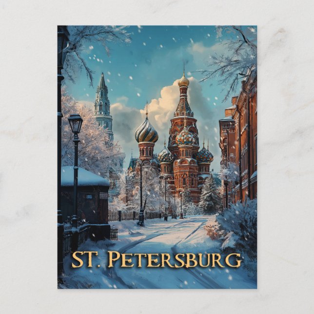 Snowy Russian Charm - St. Petersburg Winter Travel Postcard (Front)