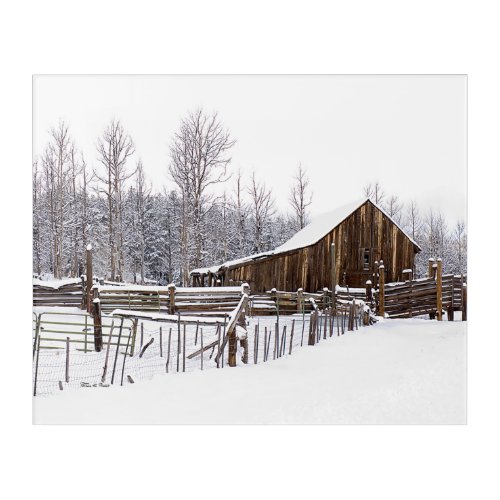 Snowy Rustic Barn Rural Scenery Photograph Acrylic Print