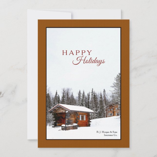 Snowy Rustic Cabin Holiday Card (Front)