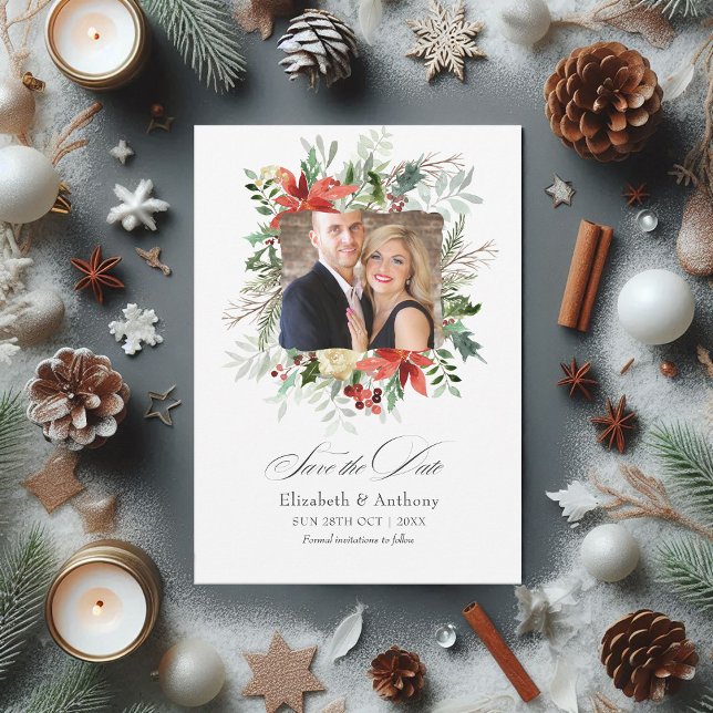 Snowy Rustic Pine and Spruce Winter Wedding Magic Save The Date (Snowy Rustic Pine and Spruce Winter Wedding Magic Save The Date)
