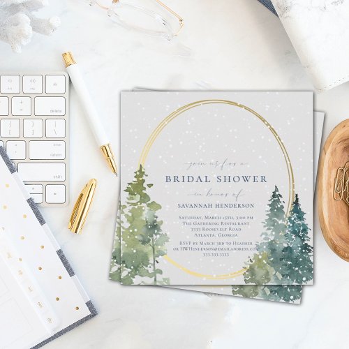 Snowy Rustic Pines Bridal Shower Invitation