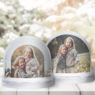 Snowy Rustic Winter Village Photo Snow Globe