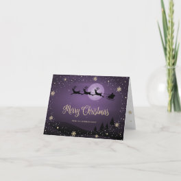 Snowy Santa Family Photo Purple Merry Christmas Holiday Card