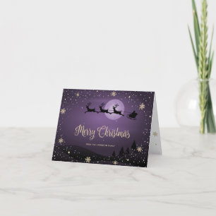 Snowy Santa Family Photo Purple Merry Christmas Holiday Card