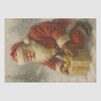Snowy Santa With Gift Christmas Decoupage Tissue Paper