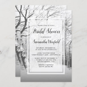 Snowy Scene Black White Photo Rustic Bridal Shower Invitation