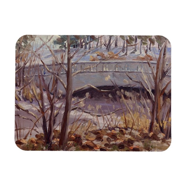 Snowy Scene of Bridge in Forest Park St Louis  Magnet (Horizontal)