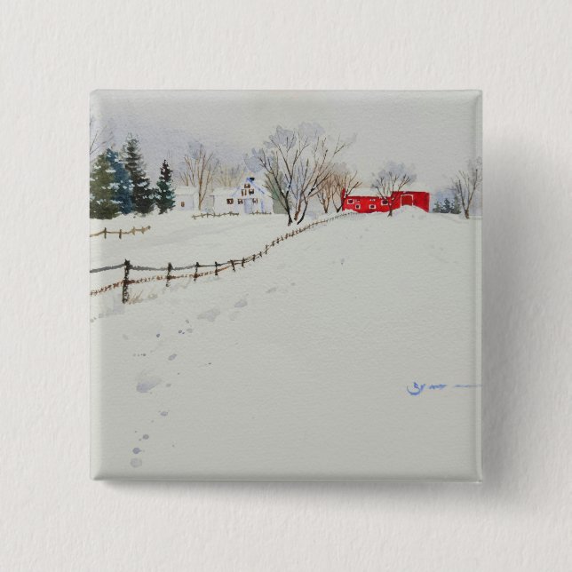 Snowy scenery watercolor button (Front)