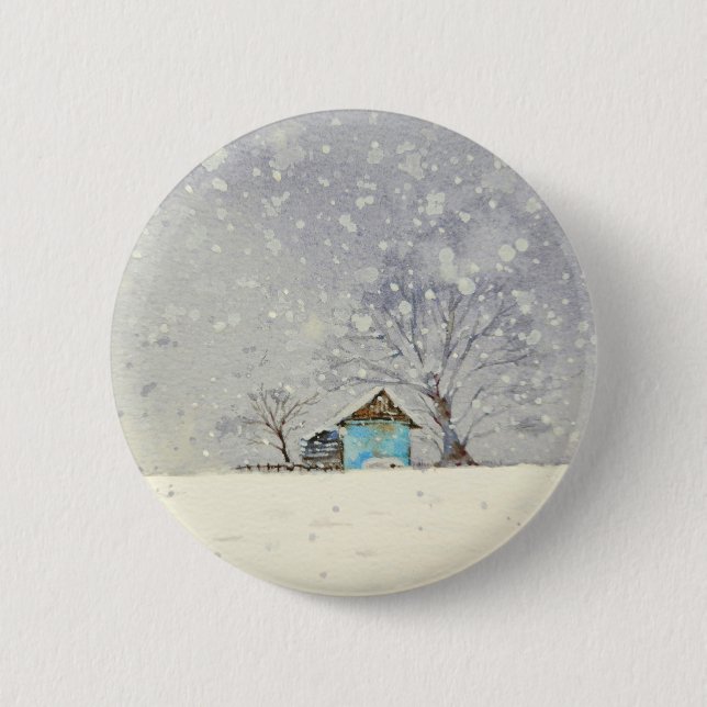 Snowy scenery watercolor button (Front)