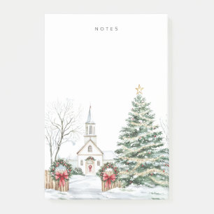 Snowy Scenic Christmas Chapel Church Holiday Post-it Notes