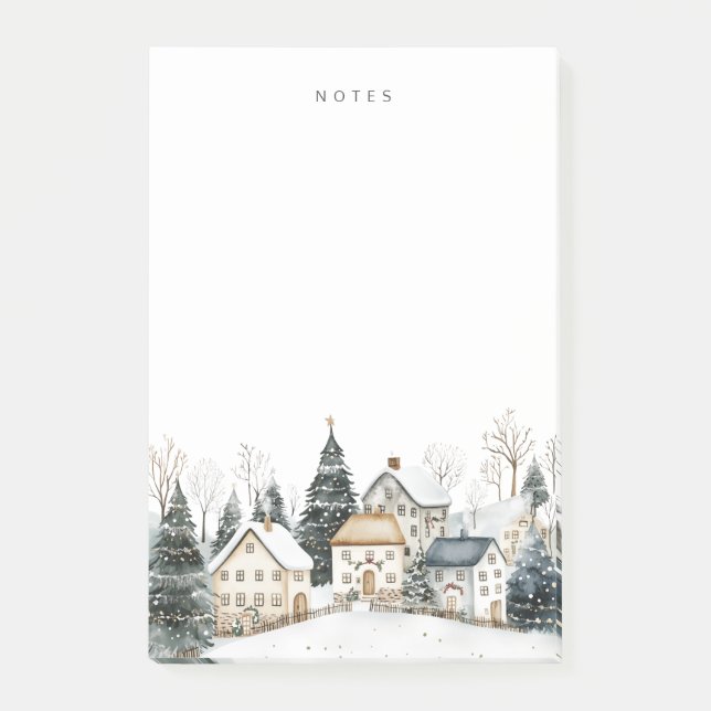 Snowy Scenic Christmas Village Holiday Post-it Notes (Front)