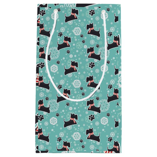 Snowy Scottie Dog Christmas Pattern Small Gift Bag (Front)