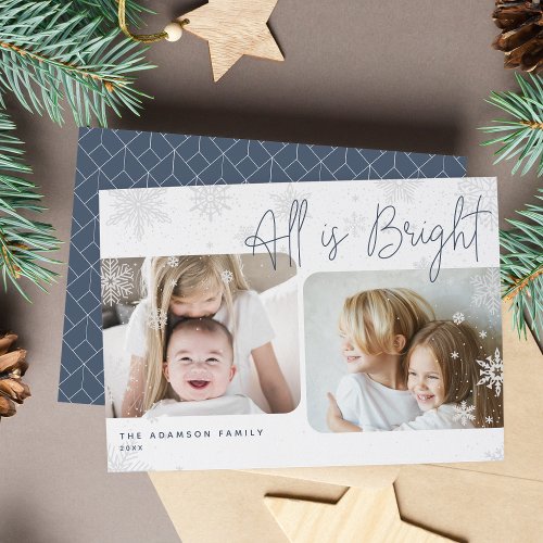 Snowy Script  2 Photo All is Bright Holiday Card