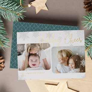 Snowy Script   2 Photo Foil Holiday Card