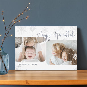 Snowy Script 2 Photo Happy Hanukkah Holiday Card