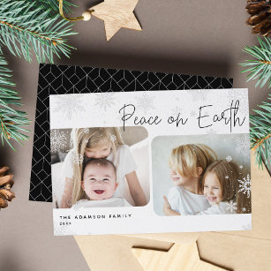 Snowy Script   2 Photo Peace on Earth Holiday Card