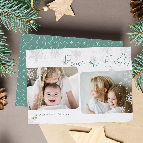 Snowy Script  2 Photo Peace on Earth Holiday Card