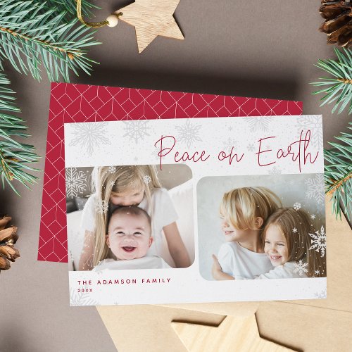 Snowy Script  2 Photo Peace on Earth Holiday Card