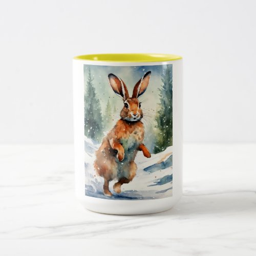Snowy Serenity Hare in Winter Wonderland Mug Two_Tone Coffee Mug