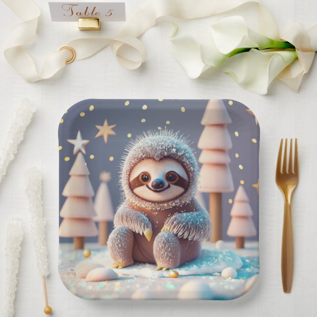 Snowy Sloth's Winter Wonderland Paper Plates (Wedding)