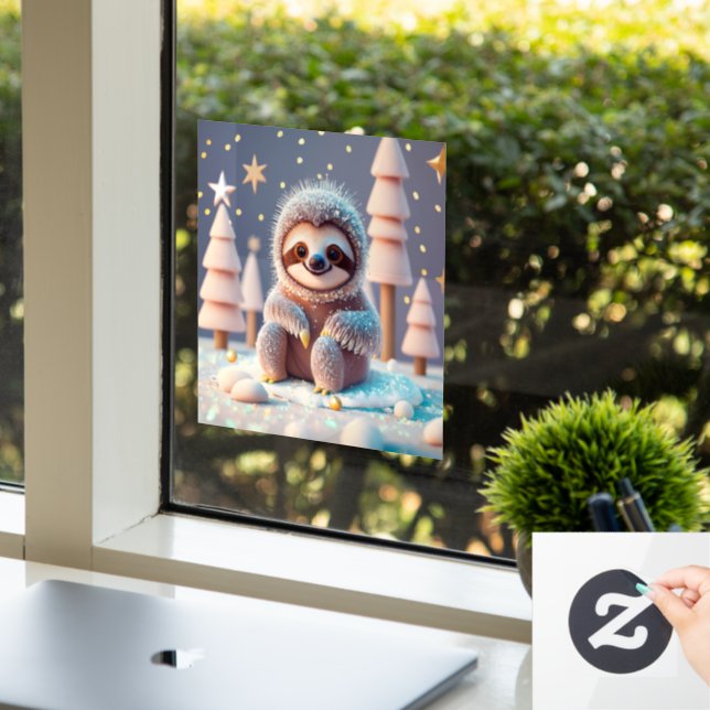 Snowy Sloth's Winter Wonderland Window Cling (Office)