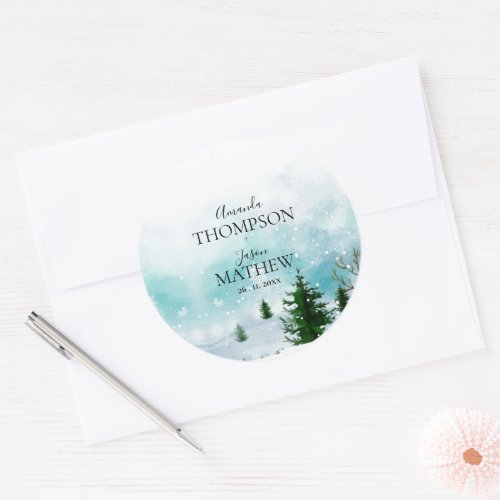 Snowy Snowflakes  Frosty Winter Wedding  Classic Round Sticker