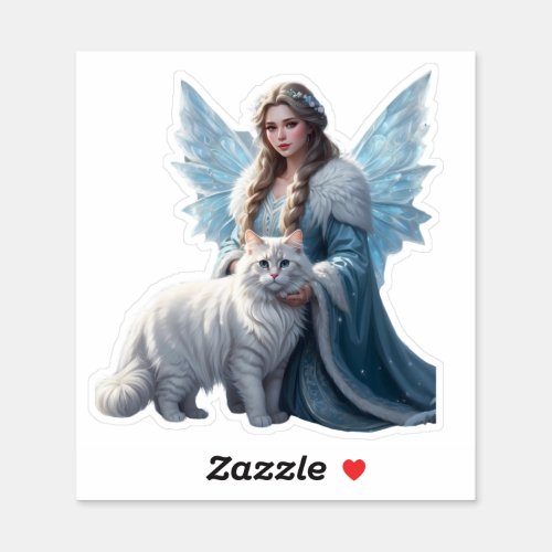 Snowy Solace _ Fairy and Cat Sticker