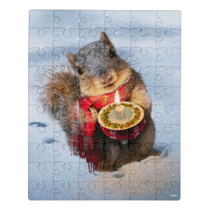 Snowy Squirrel Holding Candle Jigsaw Puzzle