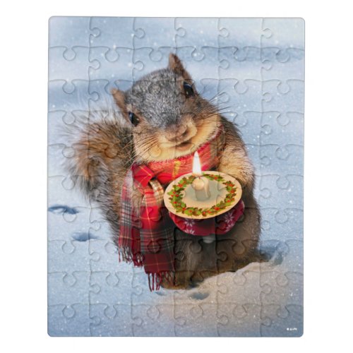 Snowy Squirrel Holding Candle Jigsaw Puzzle