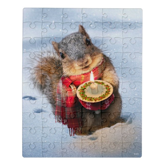 Snowy Squirrel Holding Candle Jigsaw Puzzle (Puzzle Vertical)