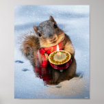 Snowy Squirrel Holding Candle Poster