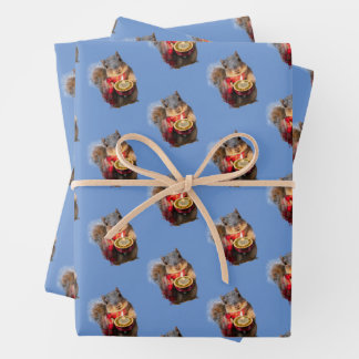 Snowy Squirrel Holding Candle Wrapping Paper Sheets