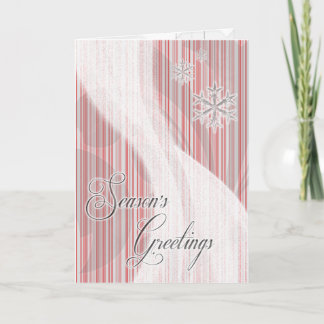 Snowy Star Ribbon (red peppermint stripe) Holiday Card
