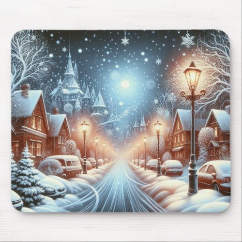 Snowy Street Mouse Pad