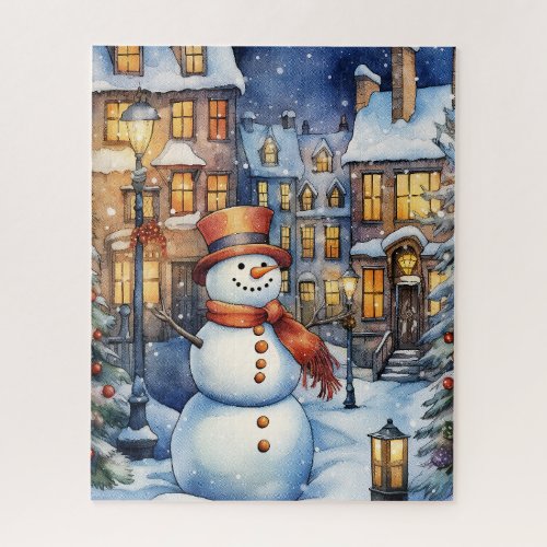 Snowy Streets Symphony Starry Snowman Jigsaw Puzzle