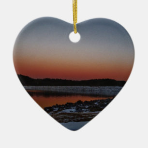Snowy Sunset at Lake Arrowhead Ceramic Ornament