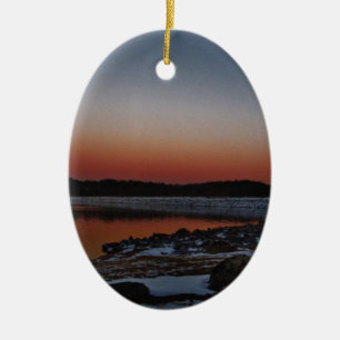 Snowy Sunset at Lake Arrowhead Ceramic Ornament
