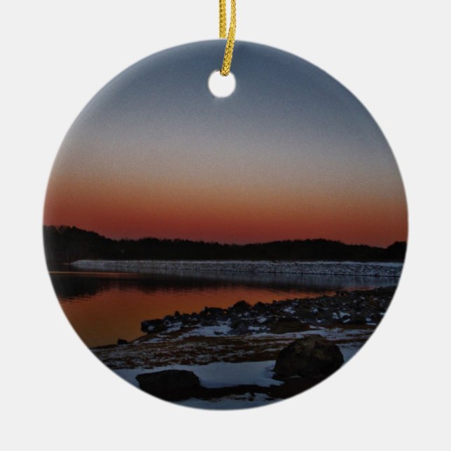 Snowy Sunset at Lake Arrowhead Ceramic Ornament (Front)