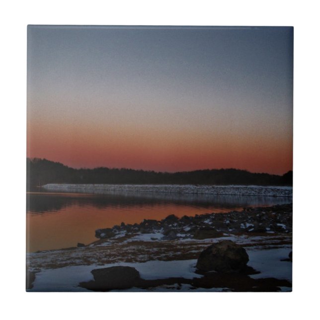 Snowy Sunset at Lake Arrowhead Ceramic Tile (Front)