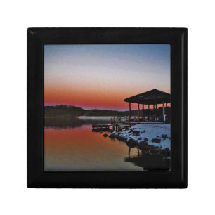 Snowy Sunset at Lake Arrowhead dock Gift Box
