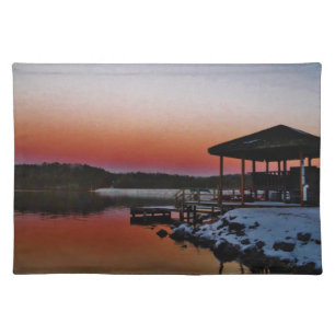 Snowy Sunset at Lake Arrowhead dock Placemat