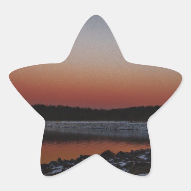 Snowy Sunset at Lake Arrowhead Star Sticker (Front)