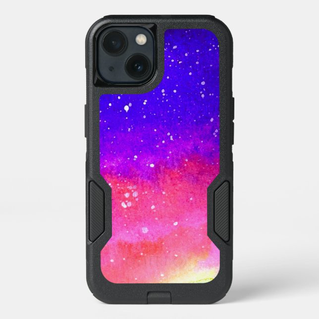 Snowy Sunset Pink Blue Yellow White Snowflakes Otterbox iPhone Case (Back)