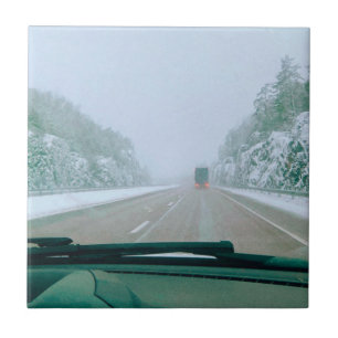 Snowy Swedish Road Trip Ceramic Tile