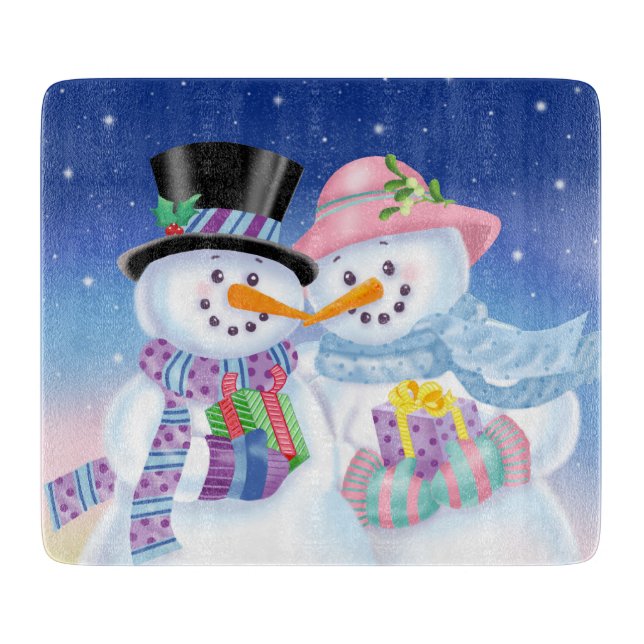 Snowy Sweethearts Glass Cutting Board (Front)
